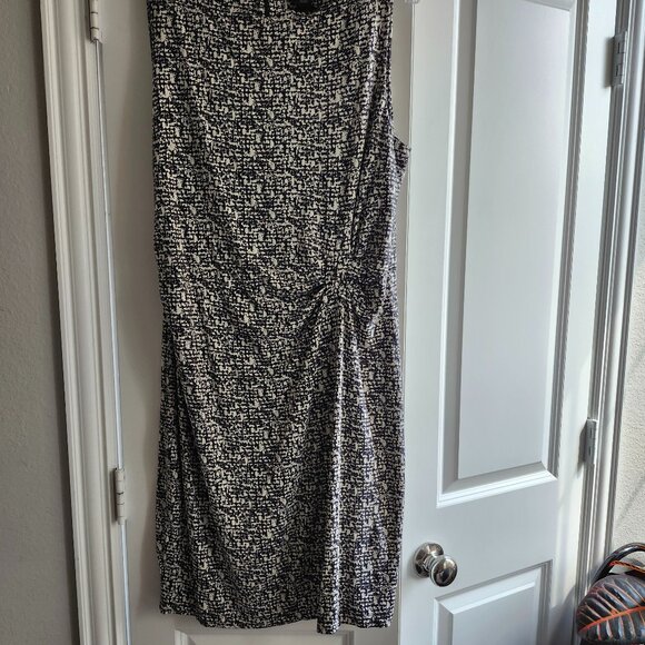 ANN TAYLOR, Size 16, Black and White Printed, Women's, Ruche Dress - Picture 1 of 8